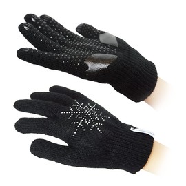 SkatingSpirit - Guantes de gel acolchados antideslizantes con copos de nieve de diamantes de imitación (1 par), elásticos y cálidos para niños y adultos brillantes (negro, mediano)