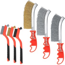Wire Brush Set, 6 Pieces Metal Grate Brushes, Wire Brush Brass Brush Grill Set, Brass Wire Brush, Metal Brush, Steel Brush, Metal Brush with Handle, Hand Wire Brush, for Workshop, Wood, Drill