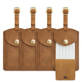 S-ZONE Leather Luggage Tags for Suitcases TSA Approved Adjustable ID Label Baggage Tags Genuine Tracker for Backpack Travel Bag (Light Brown)