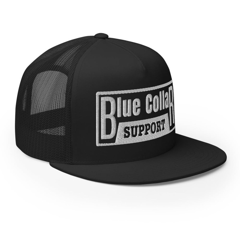 RIVEMUG NG Support Blue Collar Flat Bill Embroidered Trucker Hat