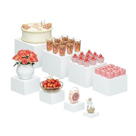 Xilei Food Service Display Stands ,5-Sided Plastic Riser with Hollow Bottoms,Perfect for Parties,Brunch,Buffet or Item Display (8PCs)