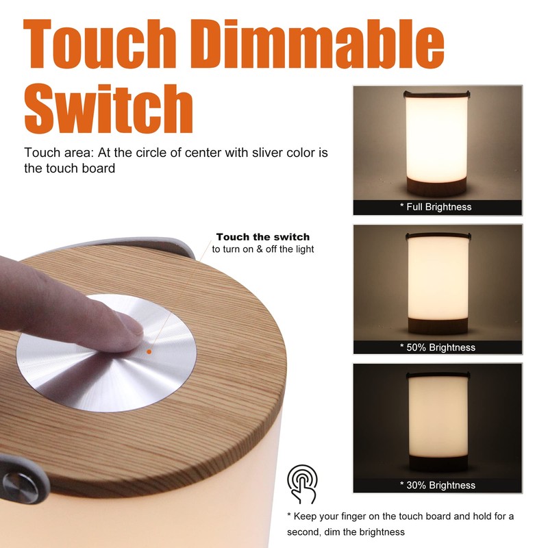 Facon LED Portable Lantern with Touch Dimmable Switch, Rechargeable Battery-Operated