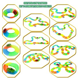 Car Track with 2 LED Race Cars Toys, 240 Pieces Flexible Variable Track Set, Children's Highway, Glow in The Dark for Kids 3 4 5 6 7 8