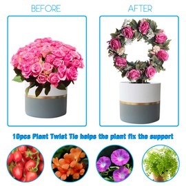 Legigo Black Metal Plant Trellis for Climbing Plants- Iron Trellis Plant Vine Stem Support Wire, Plants Climbing Holder Rack with 10 Plant Twist Tie for Potted Plants Flowers Indoor (4 Circle)