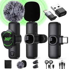 IUMAKEVP Wireless Lavalier Microphone for iPhone/Android Phone/Laptop/PC, IUMAKEVP 360 Adjustable Clip on Microphone with 100FT Transmission Distance and Noise Cancellation for Vlog, Interview, TikTok (2 Mic)