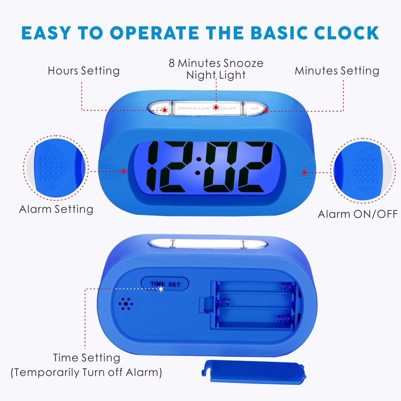Plumeet Kids Alarm Clock Large Digital LCD Travel Alarm Clocks