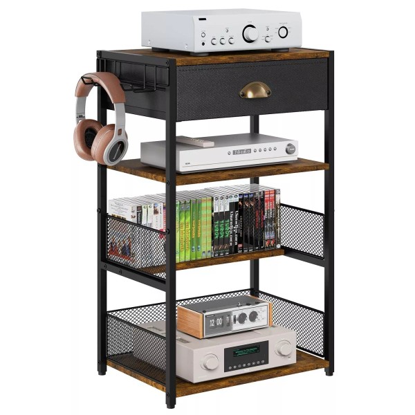 Hongtamoya 4-Tier AV Media Stand with Drawer, Video Game Console