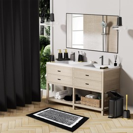 InnJoey Bathroom Accessories Set - 23 PC Black Bathroom Set, Luxurious Bathroom Set with Stainless Steel Slim Bathroom Trash Can with Lid, Bathroom Sets with Shower Curtain and Rugs