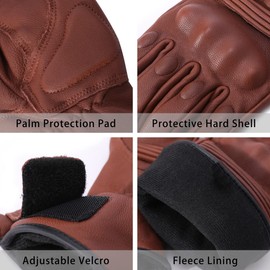 Harssidanzar Winter Motorcycle Gloves,Mens Long Gauntlet Leather Full Finger TouchScreen Thermal Lined With Thinsulate Waterproof Motorcycles Gloves KM048UK,Saddle,Size M