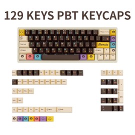 GEKUCAP Japanese Keycaps 129 Keys Chocolate PBT Keycaps Dye Sub Cherry Profile Keycaps Donut Theme Custom Keycaps Set Fit for 61/64/87/104/108 Mechanical Keyboards Cherry Mx Gateron Switches