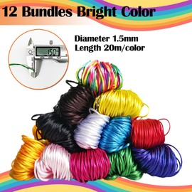 EBOBBY 240 m Nylon Cord for Bracelets 1.5 mm Satin Cord Satin Cord for Bracelets Satin Ribbons Rattail Silk Rainbow Cord for Necklaces Chinese Knot Cord, Kumihimo, Necklace, Pearl Thread