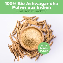 Curly Superfood® Ashwagandha Pulver Bio 500g - 100% naturreine BIO Qualität aus Indien - Fein gemahlenes Bio Ashwagandha Pulver für Smoothies, Säfte, Goldene Milch & Co
