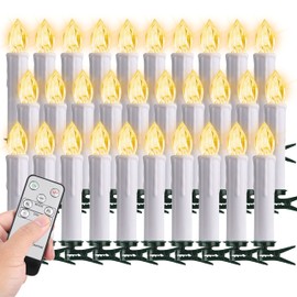 FPOO 30 pcs Christmas Tree Candles with Clips, 4''Taper Candle Stick with Remote Timer and dimmable, Waterproof White Flameless Mini Window Candle Battery Operated for Trees Wreath