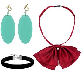 BAEHEU Anime Dandadan Momo Ayase Cosplay Earrings Choker Red Bow Tie Outfit Dan Da Dan Momo Costume Accessories for Women (multicolored, One Size)