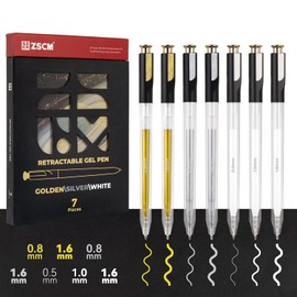 ZSCM Retractable Gel Pens,7 Pack Large Capacity White Gold Sliver Gel Ink Pens, 1 mm Fine Point Smooth Writing Color Pens for Adult Coloring Book Note Taking Aesthetic Art Supplies