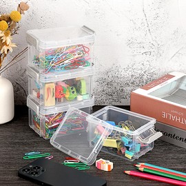 BSTKEY 10 Pcs Plastic Small Storage Containers with Lids, Clear Mini Storage Box Stackable Organizer Box Household Utility Box Case for Jewelry Beads Crafts