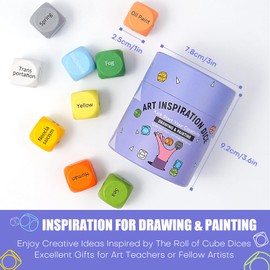 Fuumuui Art Dice for Creative Inspiration, Breaking Creative Block New Ways of Inspiration, Fuumuui Wooden Art Dice Painting Game Unique Gift for Artists & Teachers, Set of 9 for Studio and Classroom