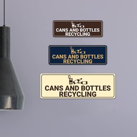 Signs ByLITA Standard Cans and Bottles Recycling Sign (Brushed Silver) - Large