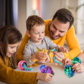 6Pcs 3D Printed Dragon Egg with Articulated Dragons Inside, Realistic 3D Printed Animals, Unique Crystal Dragon Fidget Toy Set, Easter Basket Stuffers & Mythical Pieces Dragon Egg Fillers Gift