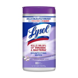 Lysol Disinfectant Wipes, Multi-Surface Antibacterial Cleaning Wipes, Dorm Room Essentials For Disinfecting and Cleaning, Early Morning Breeze, 80 Count (Pack of 1)