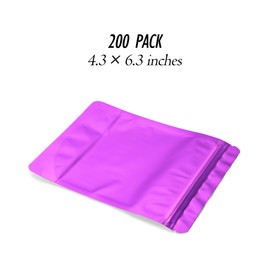 200 Pieces Smell Proof Resealable Bags(4.3x6.3inch, Purple), Stand Up Zipper Lock Aluminum Foil Bag, Packaging for Small Businesses, Packaging Bags for Food/Nuts Storage
