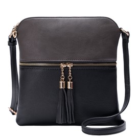 Solene Womens Lightweight Medium Crossbody Purse with Tassel, Perfect Size Crossbody Bags for Daily Use, travel - LP062 (Charcoal Grey/Black)