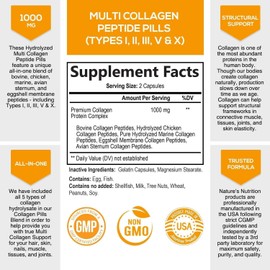 Multi Collagen Peptides Capsules 1000mg - Collagen Peptides Types 1, 2, 3, 5, 10 - High Absorption Hydrolyzed Collagen Protein to Support Joints, Hair, Skin, Nails - Made in USA - 60 Capsules