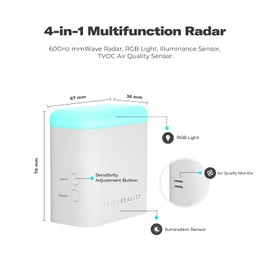 THIRDREALITY Smart Presence Sensor R3, 60GHz mmWave Radar, USB-C Powered, RGB Light with Status Indication, Illumination Sensor, Zigbee Repeater, Compatible with Home Assistant(ZHA&Z2M), SmartThings