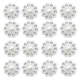 100 pcs Rhinestone Faux Pearl Buttons Accessory Decoration Craft for DIY Scrapbooking Embellishments Wedding Bouquet Flower Centre Home Decor 14mm (100 PCS Silver)