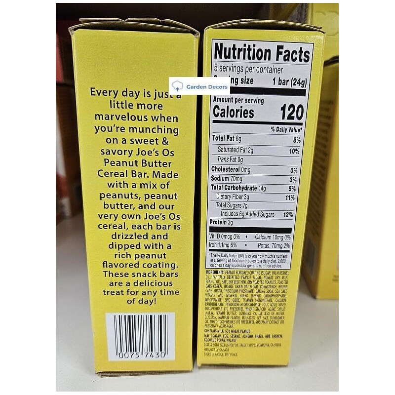 Trader Joe OS Cereal Bars Peanut Butter 4.23oz 120g (Two