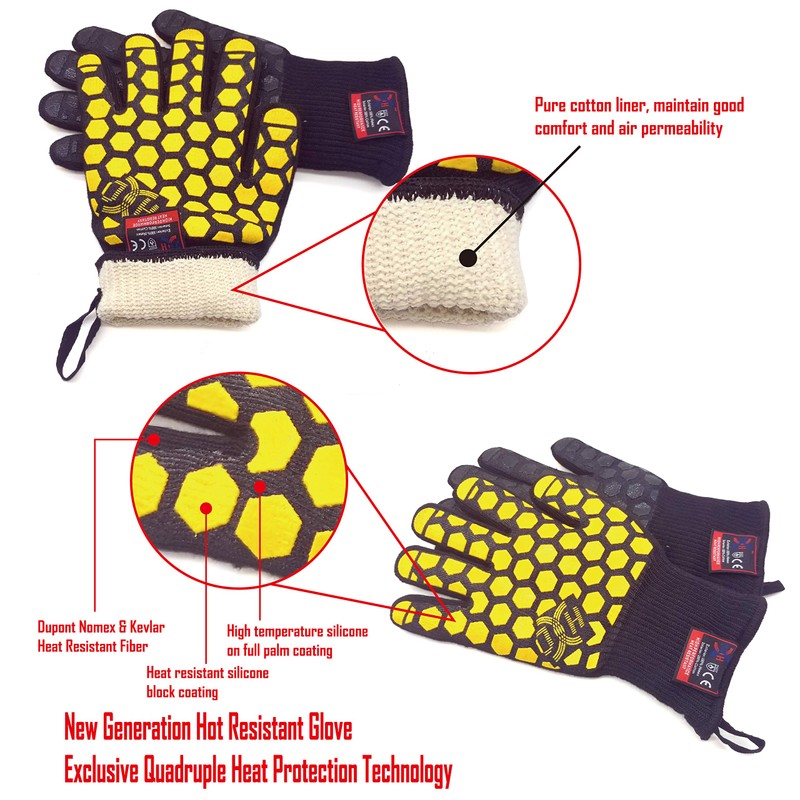 J H Heat Resistant Oven Glove:EN407 Certified 932 °F, 2
