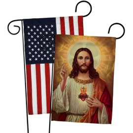 Feast of Sacred Heart of Jesus Flag American Flags for Outside House Wall Decor Home Poster Porch Religious Canvas Room Tapestry Faith Fathers Day Cemetery Decoration for Grave Yard Catholic Gifts