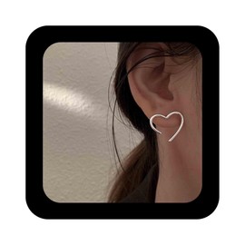 Enautoabs Minimalist Hollow Heart Earrings Open Heart Stud Earrings Silver Love Heart Shape Earrings Heart Outline Charm Earrings Jewelry for Women