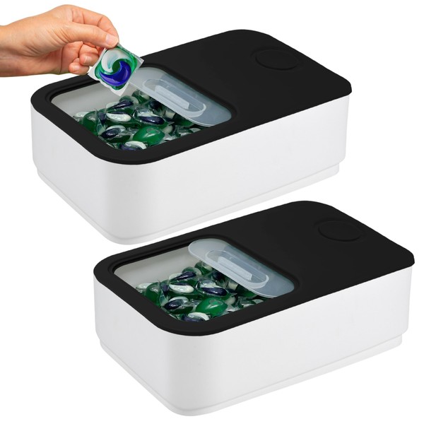Skywin-2 Pack Laundry Pods Container with Slide Lid (Black),Laundry Pod