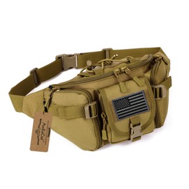 ArcEnCiel Tactical Fanny Pack for Men Women Waist Bag Hip Belt Outdoor Hiking Fishing Bumbag with Patch (Coyote Brown)