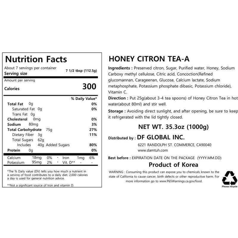 Damtuh Korean Honey Citron Tea Yuja Preserves – Natural Sweetness,