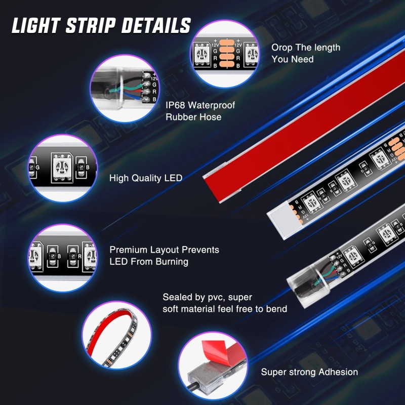 Nilight 12PCS Motorcycle RGB Led Light Kit Waterproof Underbody Light