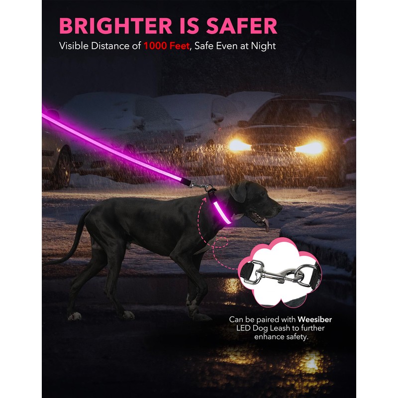 Weesiber Light Up Dog Collar, USB Rechargeable LED Dog Collar