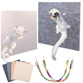 Acsist Sugar Glider Toys,4 Pcs 11.8" Cuttable Sugar Glider Climbing Mats & 2 Pcs 23" Soft Touch Climbing Ropes,Self-Adhesive Cage Accessories for Sharpening Claws, Small Pets Enrichment Toys (6 Pcs)