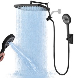 JFJIARUI 13" Shower Heads with Handheld Spray Combo, High Pressure Rainfall Shower Head, Adjustable Extension Arm, 3 Spray Handheld with Switch Off Valve, Black