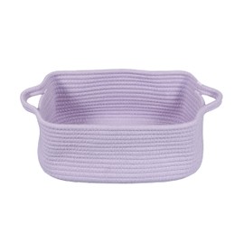 XUANGUO Woven Cotton Rope Storage Basket with Handles for Organizing Shelves Closet Small Cat Dog Pet Toy Basket Box Bin Decorative Rectangle Baby Nursery basket Gift basket Empty(light purple)