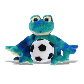 DolliBu Blue Tie-Dye Frog Stuffed Animal with Soccer Ball Plush - Huggable Frog Adorable Playtime Plush Toy, Cute Farm Life Gift, Super Soft Stuffed Doll Animal Toy for Kids, Adults - 7.5 Inches