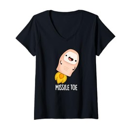 Womens Missile Toe Funny Mistletoe Pun V-Neck T-Shirt