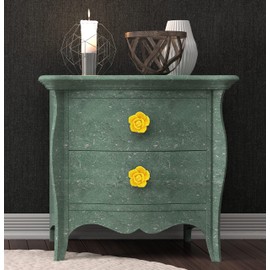 Tecrio 2pcs-Pack Ceramic Vintage Floral Rose Dresser Closet Kitchen Cupboard Deawer Knobs Handle Decor Pulls w/Screws (Yellow)