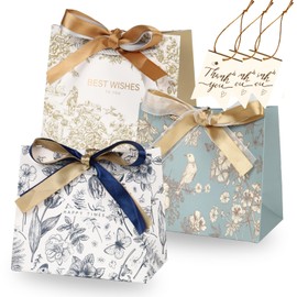 Wrapping Bag, Paper Bag, Handbag, Present, Gift Bag, (3 Designs, 3 Sizes, Floral Patterns, Ribbons, Tags), Birthday, Anniversary, Christmas, Valentine's Day, Mother's Day (Mixed Design, 1 Small Size)