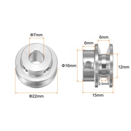 QUARKZMAN Set of 2 V-type pulley, 7 mm bore, 22 mm outer diameter, single groove, aluminium alloy for 3-5 mm PU round belt, motor shaft drill