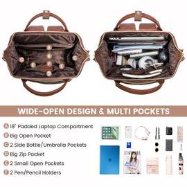 LOVEVOOK Leather Laptop Backpack for Women 18 inch,Travel Backpack Purse Nurse Teacher Backpack Computer Laptop Bag,Professional College Business Work Bags Carry On Backpack with USB Port,Red Brown