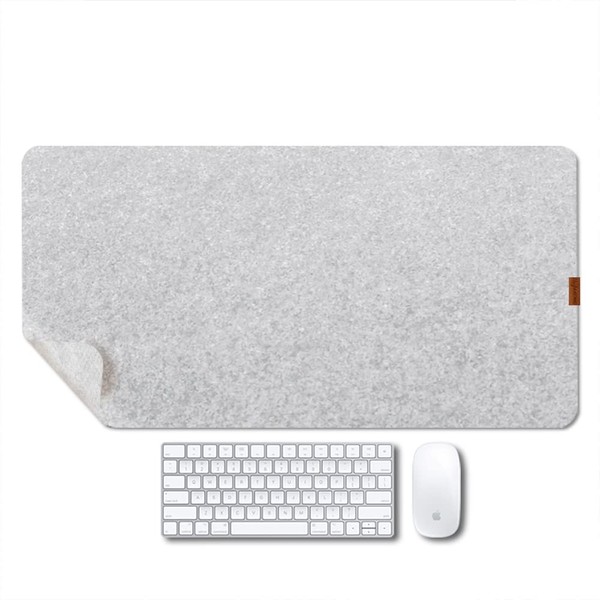 Felt Desk Mat,Non-Slip Mouse Pad, 35.4"x11.8" Office Supplies Desk Protector, Desk Accessories for Home and Office (Light Gray)