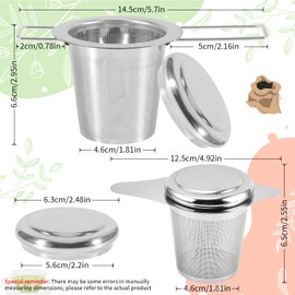 Pack of 2 Tea Strainer for Loose Tea, Tea Strainer Stainless Steel Tea Strainer for Cup, Tea Filter Stainless Steel with Lid and Foldable Handles - Fine Mesh and Dishwasher Safe