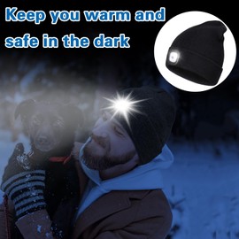Bntyok LED Beanie with Light Winter Gloves Set for Men and Women, USB Rechargeable Headlamp Knit Hats Black